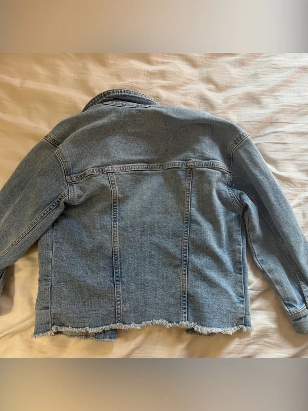 abercrombie kids Light Blue Denim Jean Jacket with Pink Embroidery